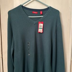 NEW IZOD V NECK SWEATER LARGE GREEN LONG SLEEVE
